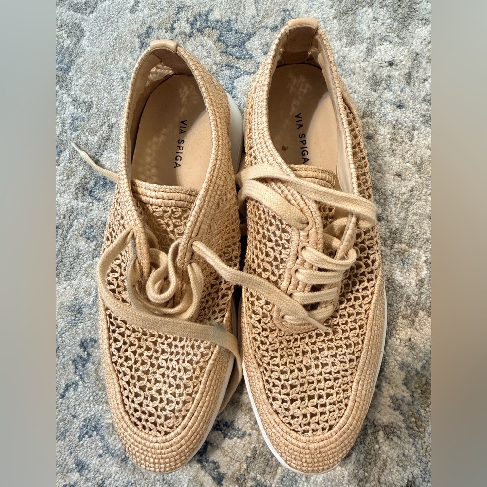 Via Spiga Beige Knit Lace-Up Sneakers